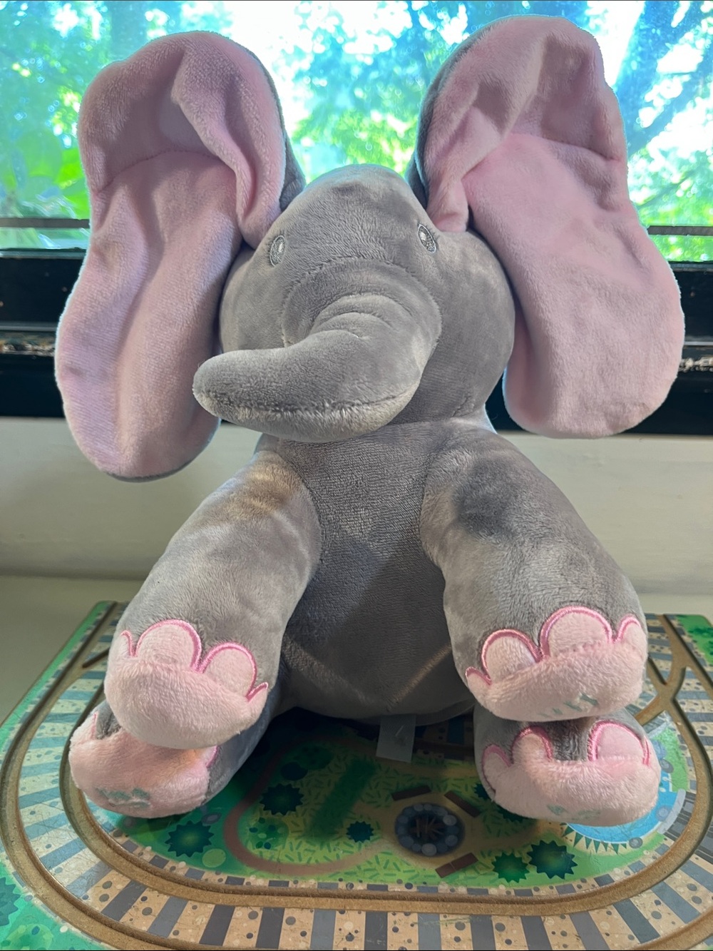 Gray and Pink Plush Elephant Stuffed Animal - Soft Cuddly Toy